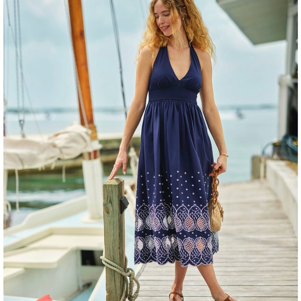 Vineyard Vines Sconset Eyelet Navy Fish Maxi Dress